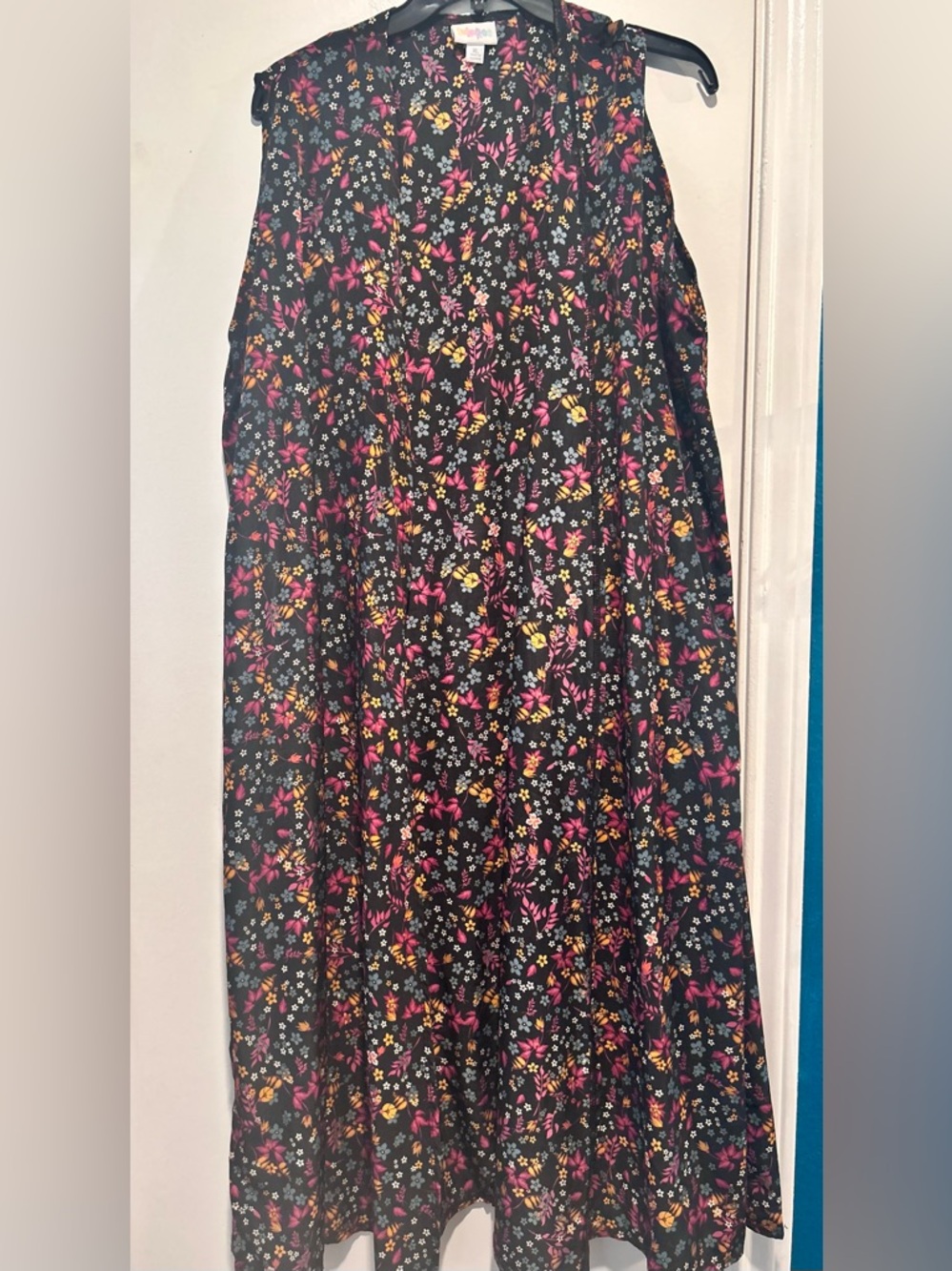 LuLaRoe Black Floral cardigan Vest with Pink, Yellow & Blue Accents